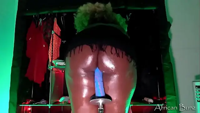 Perfect Chocolate Booty riding 10 inch Dildo Fuck Machine