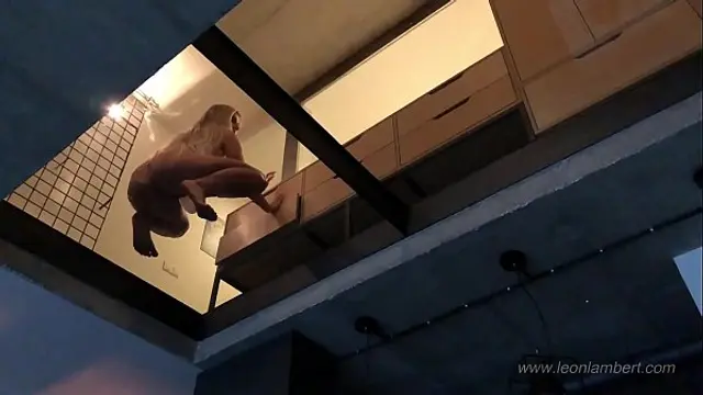 Voyeuring my Busty Wife from the glass bottom to see her tits &amp; puffy pussy